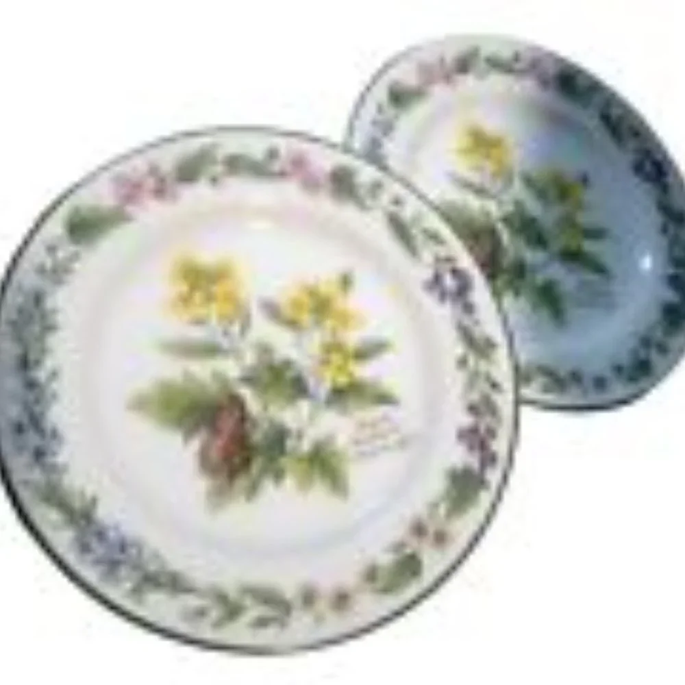 Royal Worcester Herbs Bread and Butter Plates Black Mustard Set Of Two 6.75